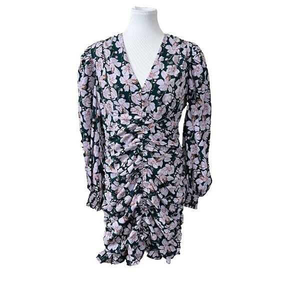 Miss Selfridge ASOS Floral Rouched Puff Sleeve Mini Dress Party Wedding Summer - Picture 2 of 9